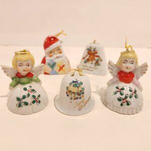 Vintage Porcelain Christmas Bell Angels,Santa,Bell Ornaments*AS IS*Read